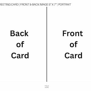 Pode incluir: Um cart&atilde;o de felicita&ccedil;&otilde;es branco com o texto "Back of Card" &agrave; esquerda e "Front of Card" &agrave; direita. O cart&atilde;o mede 12,7 cm x 17,8 cm e tem linhas tracejadas para corte e uma linha de dobra.