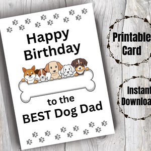 Alles Gute zum Geburtstag Hund Dad Karte druckbare Karte von Hund | Lustige Hunde-Liebhaber-Karte für Haustier-Vater Geburtstagskarte von Hund Alles Gute zum Geburtstag von Hund zu Papa