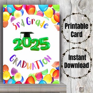 Carte de remise des diplômes de 3e année pour la promotion de 3e année 2025 Carte imprimable pour l'école primaire Dernier jour de 3e année Félicitations diplômé 3e