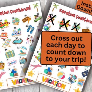 Printable Vacation Countdown Calendar Instant Print Countdown to Vacation 30 Day Vacation Tracker Kids Activity Family Vacation Planner
