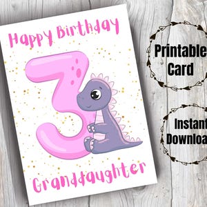 3 Geburtstag Karte für Enkelin Alles Gute zum Geburtstag Karte für 3 Jahre altes Enkelkind dritten Geburtstag süße Dinosaurier Karte von Oma