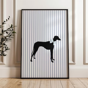 Greyhound/Whippet Art Print, Modern Striped Background, Minimalist Dog Art, Black & White Pet Lover Gift, Home Decor, Printable