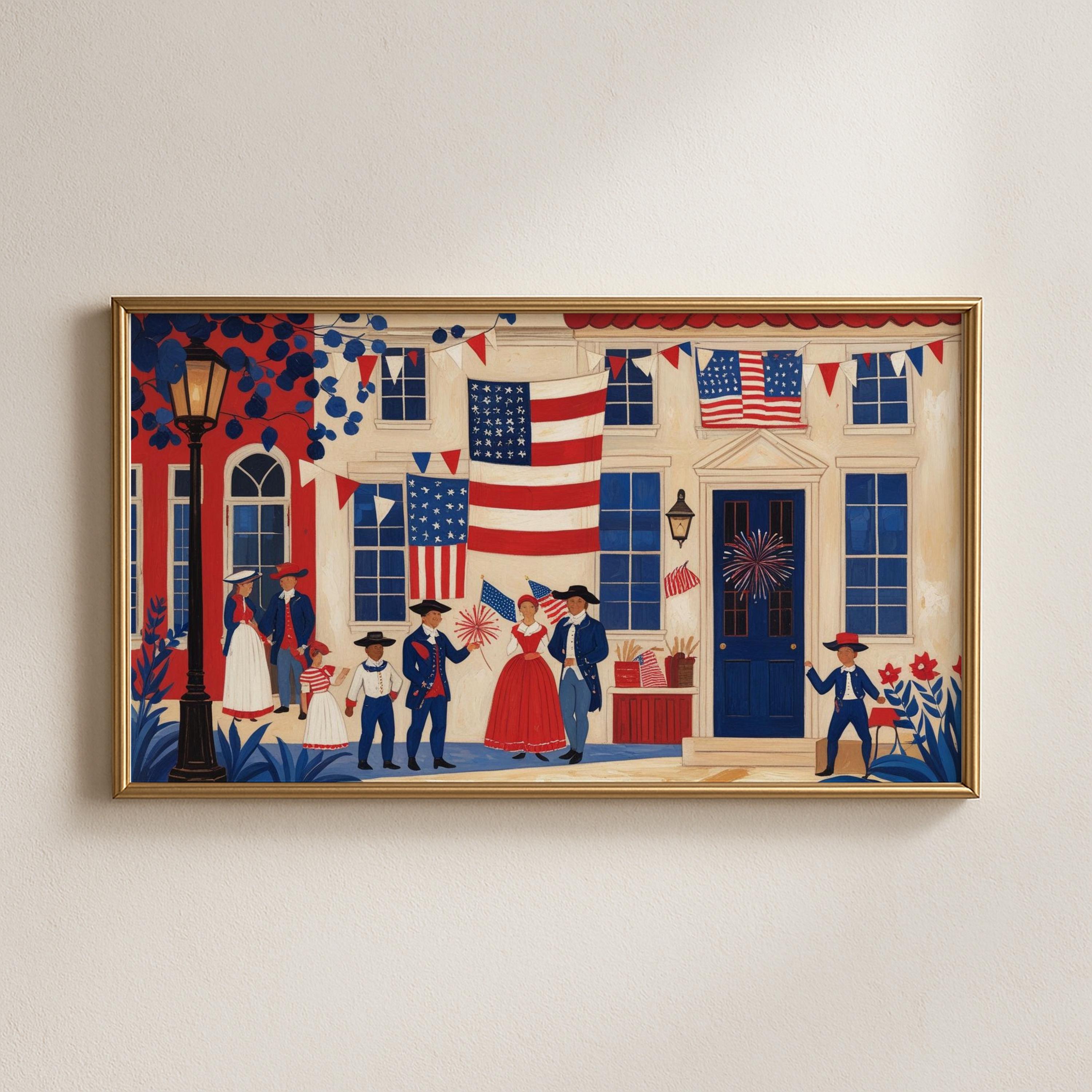 Cadre pour la télévision : 4 juillet, fête du Travail, petite ville patriotique, histoire coloniale du jour de l'indépendance, oeuvre d'art pour télévision numérique Samsung