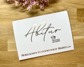 Personalisierte Grußkarte Abitur 2026| Master Bachelor|Glückwunschkarte Abschluss| Abikarte mit Goldschrift| Karte mit Umschlag| Abigeschenk