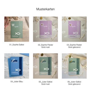 Personalisiertes Muster von Einladungskarte | VERSANDKOSTENFREI! | Salbei Grün, Flieder Lila, blau | Kommunion, Taufe, Firmung, Konfirmation