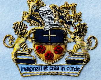 Custom Hand Embroidered Family Crest, Bullion & Wire Coat of Arms, Pocket Patch
