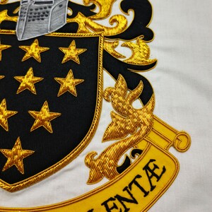 Custom Hand Embroidered Family Crest Cushion Cover, Bullion & Wire Coat of Arms image 8
