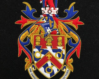 Hand Embroidered Bullion Wire Family Crest, Custom Coat of Arms