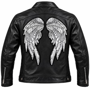 Angel Wings Embroidered Back Patch, Iron On Biker Jacket Patch, Motorcycle Vest Applique, Gothic Angel Wing Sew On Patch
