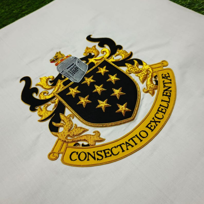 Custom Hand Embroidered Family Crest Cushion Cover, Bullion & Wire Coat of Arms image 7
