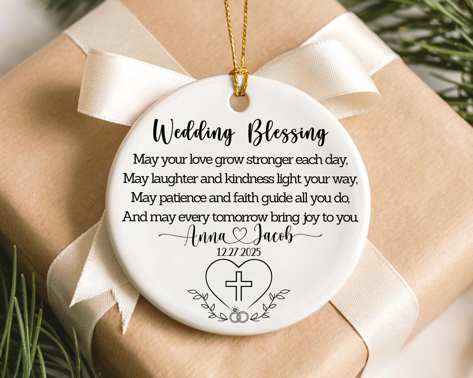 Personalized Wedding Blessing Ornament • Christian Marriage Ornament • Custom Newlywed Gift • Religious Wedding Day Keepsake