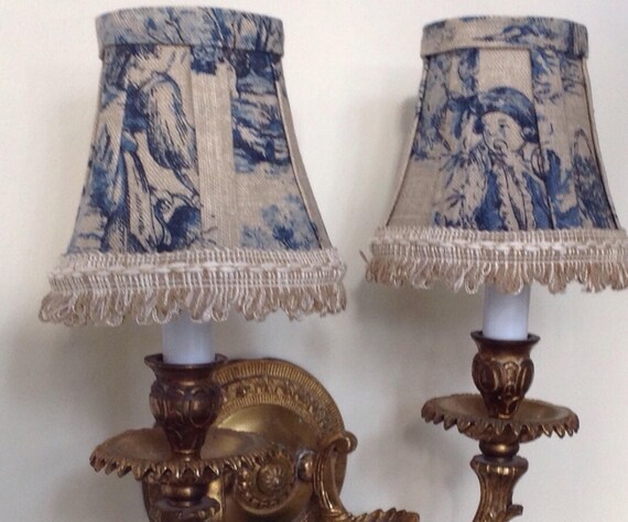 Blue And Natural French Toile Chandelier Shades Blue And Natural French Toile, French Blue Chandelier Shades