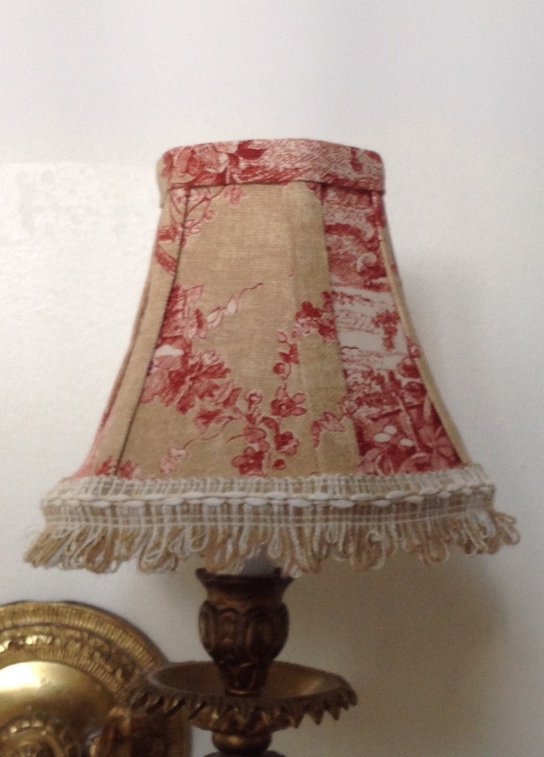 Chandelier Lamp Shade in a Beautiful Natural and Red Toile Etsy