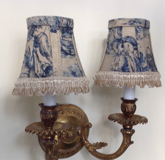 Blue And Natural French Toile Chandelier Shades Blue And Natural French Toile, French Toile Chandelier Shades