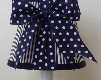 Chandelier Lamp Shade in a new fresh Navy Blue Stripe and Navy and White Dot Bow, Clip On.