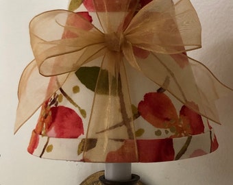 Chandelier lamp shade, chandelier lampshade, clip on lamp shade, clip on lampshade, floral shade in orange, off white and gold highlights