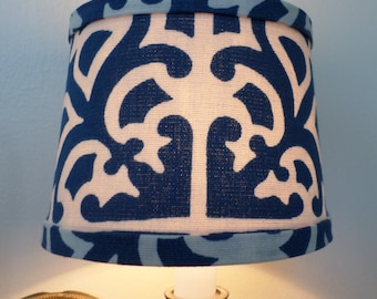 Chandelier Shade in new iconic design in porcelain blue. Clip On,  Mini drum lamp shade that would look great on your chandelier or sconce.