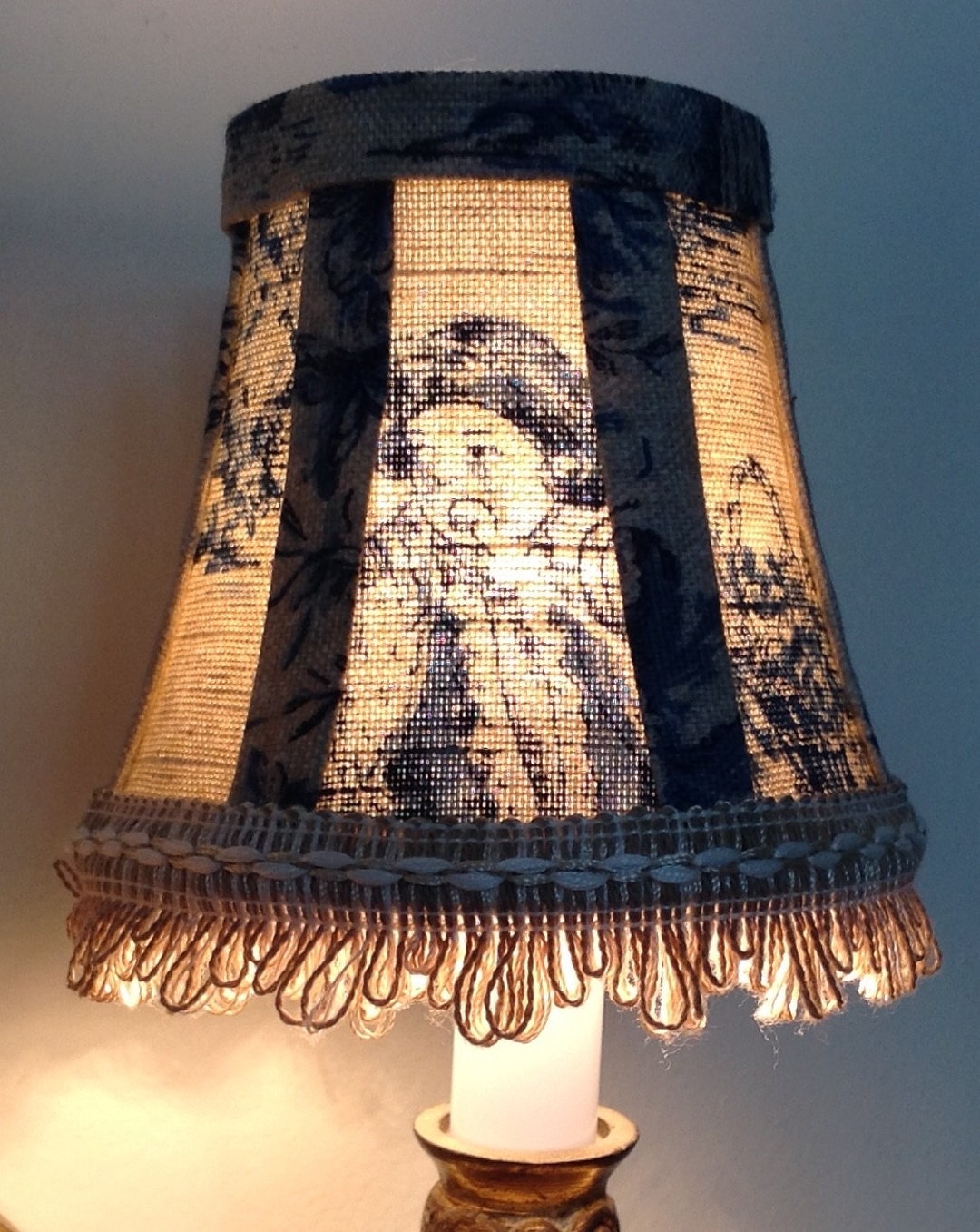 Blue and Natural French Toile Chandelier Shades, Chandelier Lamp Shade
