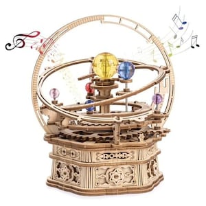 Rotating Starry Night Music Box: DIY 3D Wooden Puzzle Orrery Model