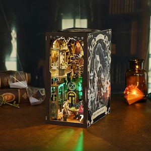 Tarot Divination Society DIY Magic Book Nook Kit – 3D Wooden Puzzle Bookshelf Insert, Perfect Gift for Teens & Adults, Magical Home Décor