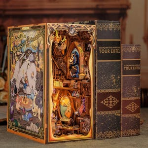 DIY Book Nook Kit – Magical Creatures Common Room with Lights | Miniature Bookshelf Insert Dollhouse Gift for Fantasy Lovers