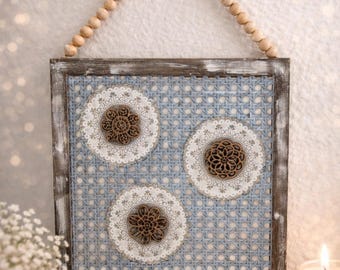 Handmade Farmhouse Wall Decor, French Country Floral Medallions, Rustic Bead Hanger