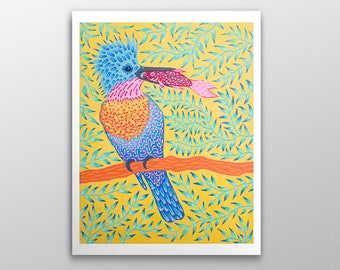 Kingfisher Giclée Art Print | Psychedelic Bird Gouache Painting