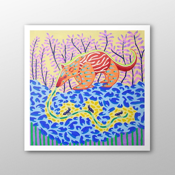 Anteater's Lunch Art Print | Psychedelic Gouache Painting | Fun Kids Office Wall Decor