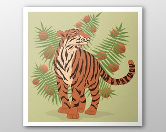 Palm Tiger Giclée Art Print | Psychedelic Jungle Wall Decor