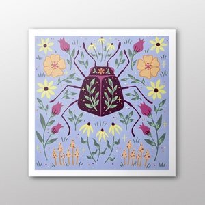 Beetle Floral Art Print | Unframed Giclée Art Print | Folk Art Painting