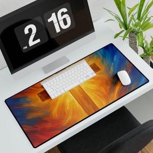 Christian Cross Desk Mat, Faith Inspired Computer Mouse Pad, Vibrant Christianity Design, Religious Table Protector, Inspirational Office
