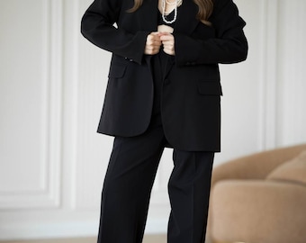 Conjunto de duas peças – Blazer e calça, elegante, clássico e formal, ideal para mulheres, perfeito para o ambiente de trabalho e eventos formais.