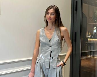 Traje de escritório feminino, terno formal e clássico para mulheres, conjunto de terno de duas peças – colete e calça, terno casual, evento formal