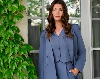 Dreiteiliger Damenanzug: Blazer, Weste & Hose, Klassisches Business-Outfit, Büroanzug-Set mit Hose, Luxus, formeller und professioneller Look