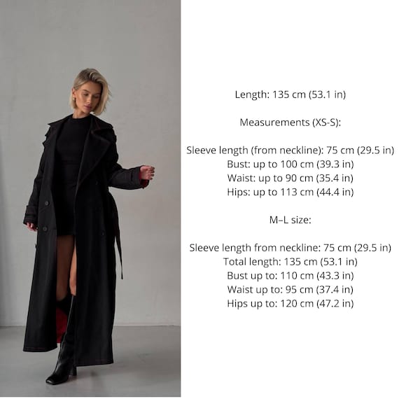 Black Trench Coat With Red Satin Lining – Elegant and Stylish