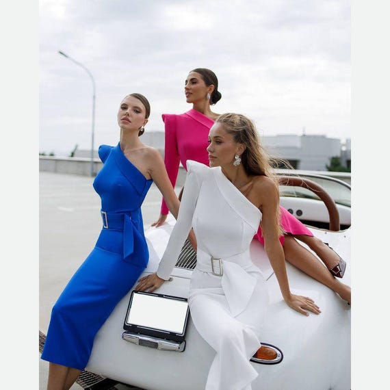 midi bodycon prom dress White for Formal Events, Weddings, Prom, or Business Meetings. Features a Flattering Body-hugging Fit and a High Slit bodycon dress Primavera Couture 13177 Mother paw24edit Ideal for prom seeking Size:One-size
