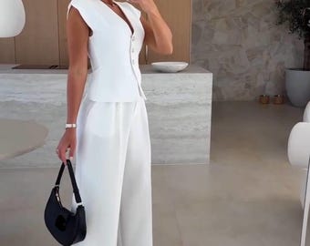 Classic and Formal Business Suit for Women, Women Office Wear, Two-Piece Suit Set – Vest and Pants, Universal Casual Suit, Formal Event