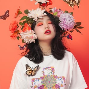 十字架のTシャツ、花の十字架のTシャツ、宗教的なモチーフのTシャツ、彼女用Tシャツ、彼用Tシャツ、春用Tシャツ