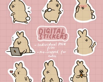 Niedliche digitale Chibi-Aufkleber | Kawaii Goodnotes Aufkleber | Kaninchen-Aufkleber Digitaler Download PNG | Niedliche Digital Planner Sticker Pack
