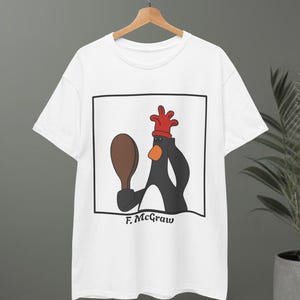 Feathers Tshirt | Wrong Trousers | Criminal Mastermind | British Animation White