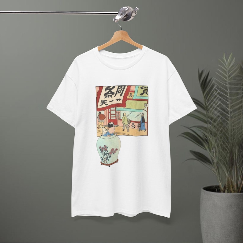 Intrappolato dentro un vaso / Tintin in Asia / Maglietta grafica retrò a fumetti immagine 2