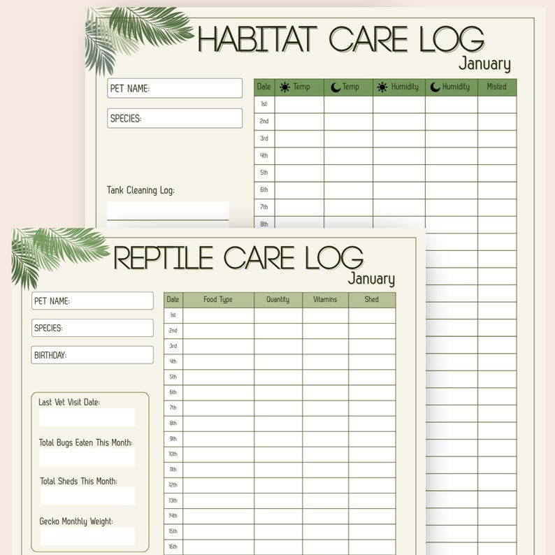Reptile Care Log & Habitat Tracker | Gecko, Lizard Journal (PDF) - Etsy ...