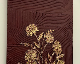 Strukturiertes Blumenkunstwerk: Vergoldete Blüte Wandkunst, Originalstück