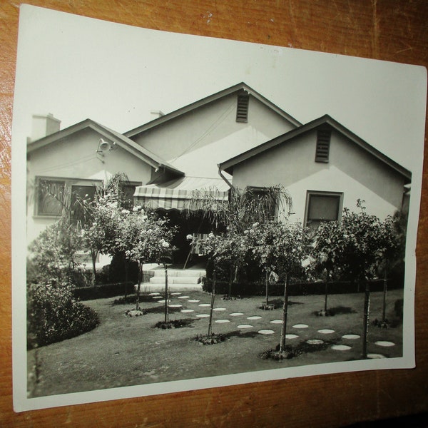 Vintage Architectural House Portrait Photograph Stark Family Pasadena California Circa 1930's Old Pasadena Black And White Rose Bush Photo