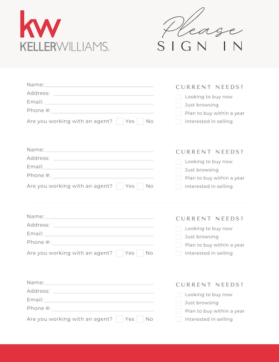 Keller Williams Open House Sign In Sheet