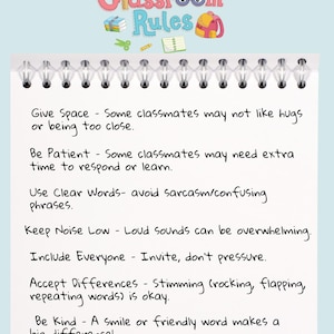 Autism Classroom Inclusion Rules for Kindness Flyer