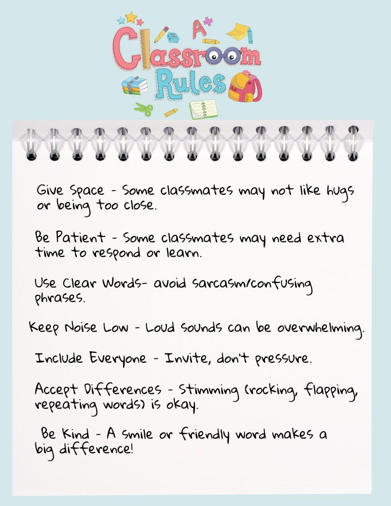 Autism Classroom Inclusion Rules for Kindness Flyer - Etsy
