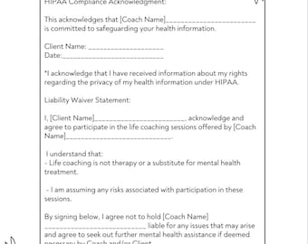 Autismus Coaching HIPPA Bestätigung und Haftungsausschluss Form
