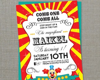 Printable Carnival Circus Birthday Party Invitation (PDF)