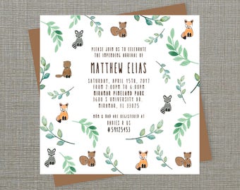 Invitación imprimible a la fiesta de baby shower del bosque (PDF)